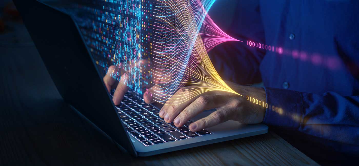 abstract image of tech worker mining data.